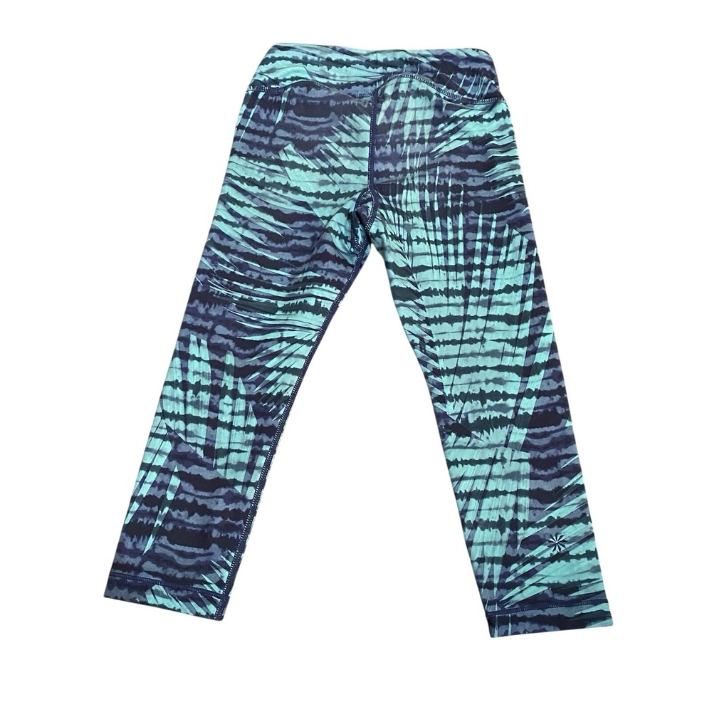 Athleta Girl‎ Printed Chit Chat Capri XS 6 Teal Tie Dye Stripe Active Leggings